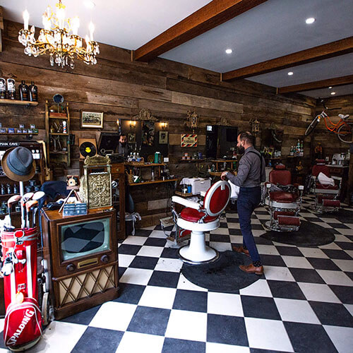 Lather & Steel barber shop interior